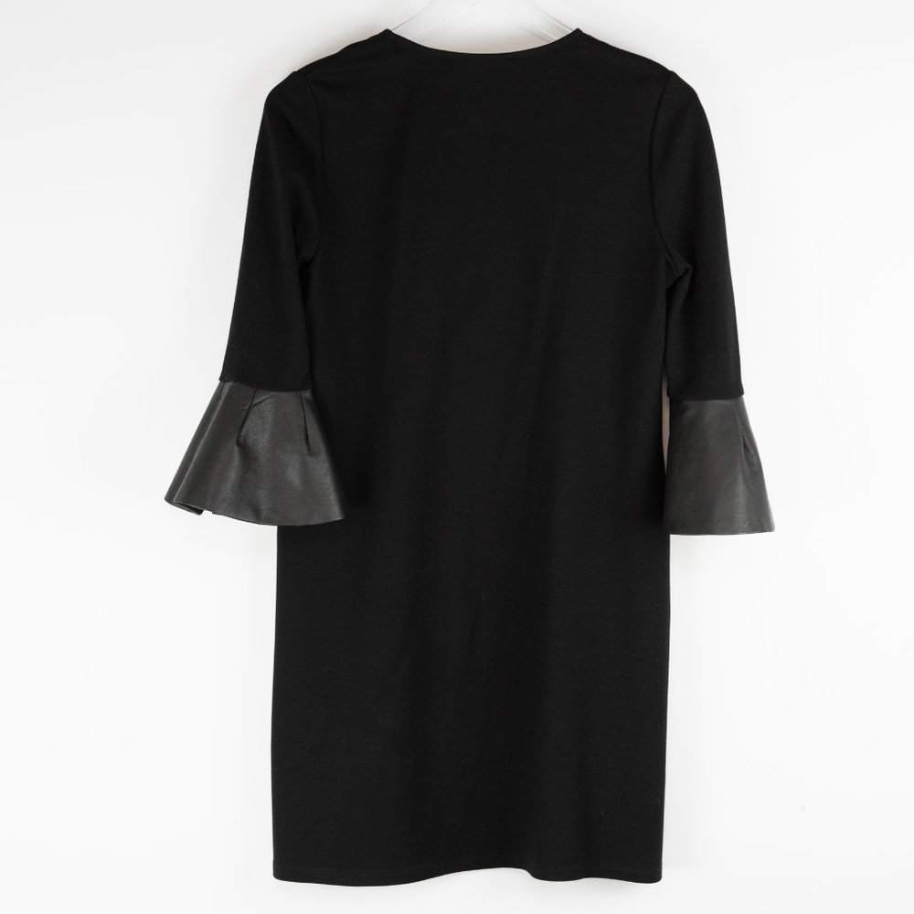 BCBGMaxAzria Catier Dress Quarter Sleeve Faux-Leather Trim Midi Black Size XS - Picture 3 of 6